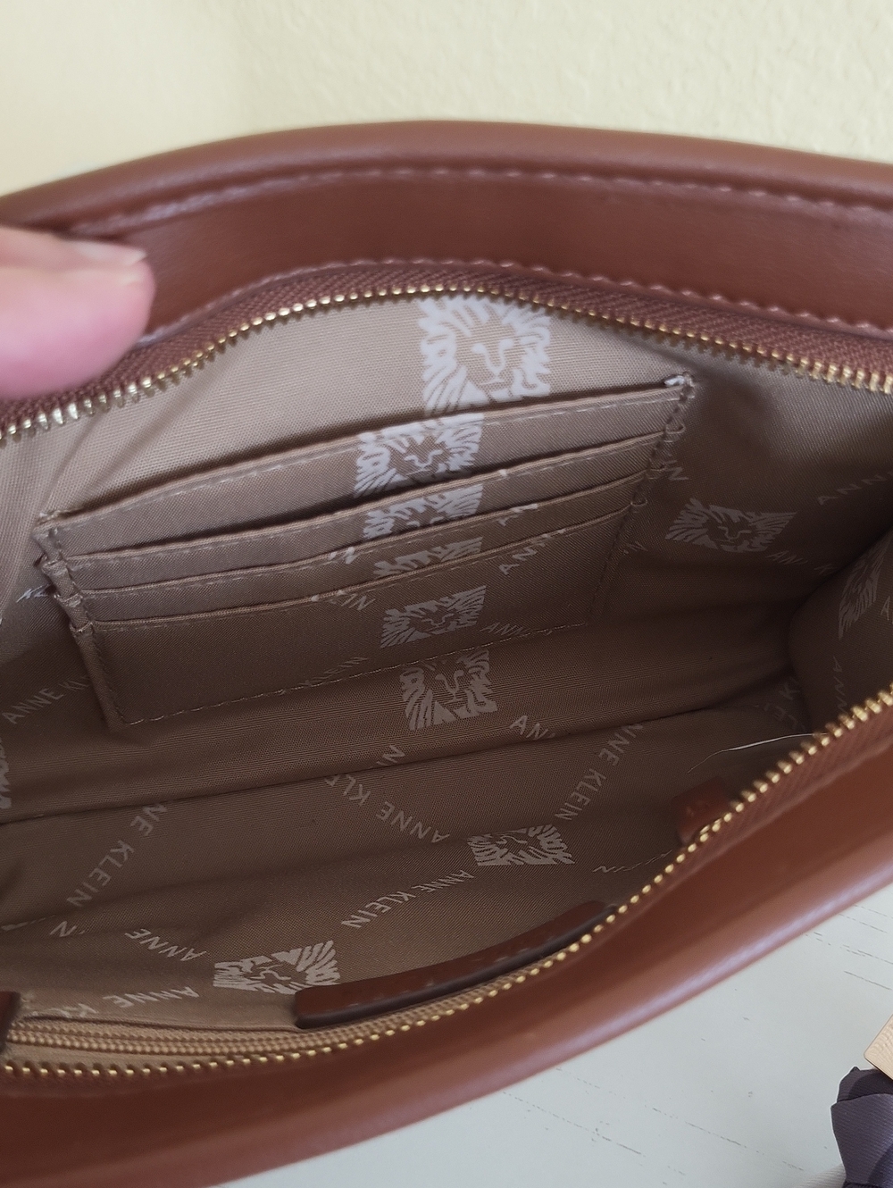 Anne Klein Canvas and Brown Faux Leather Wristlet - Picture 5 of 8